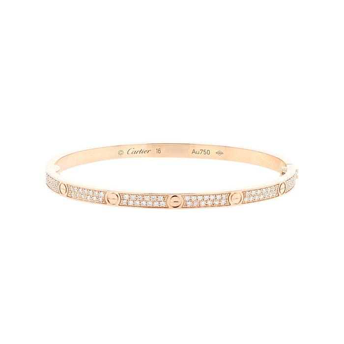 bracelet cartier love petit modèle en or rose et diamants, taille 16