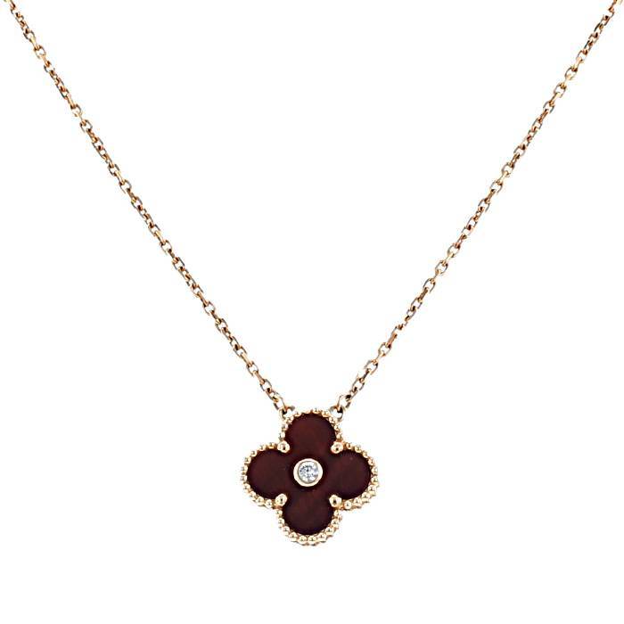 Van Cleef & Arpels 18K WG Vintage Alhambra Pink Opal Necklace | eBay
