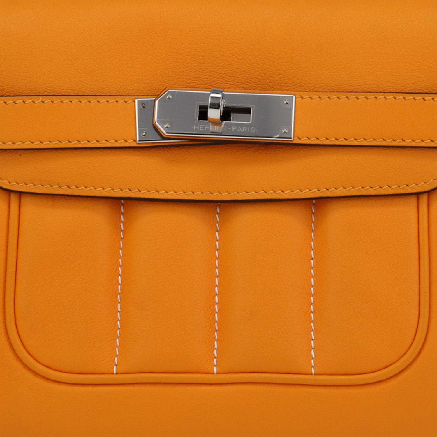 Sac bandoulière Hermès Berline petit modèle en cuir Jaune d'Or - Detail D1