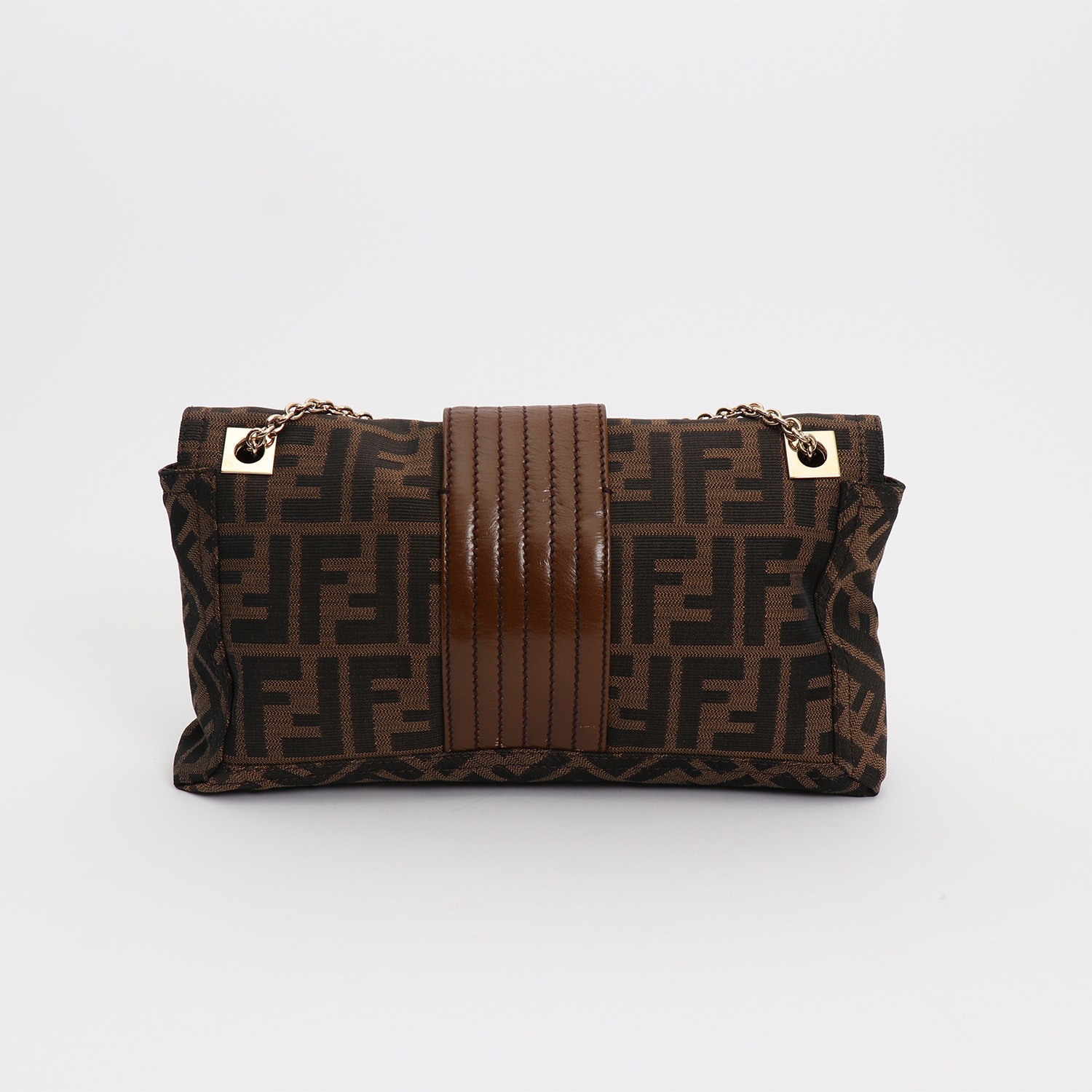 Bolso de mano Fendi  Baguette en lona Monogram beige y cuero marrón - Detail D7