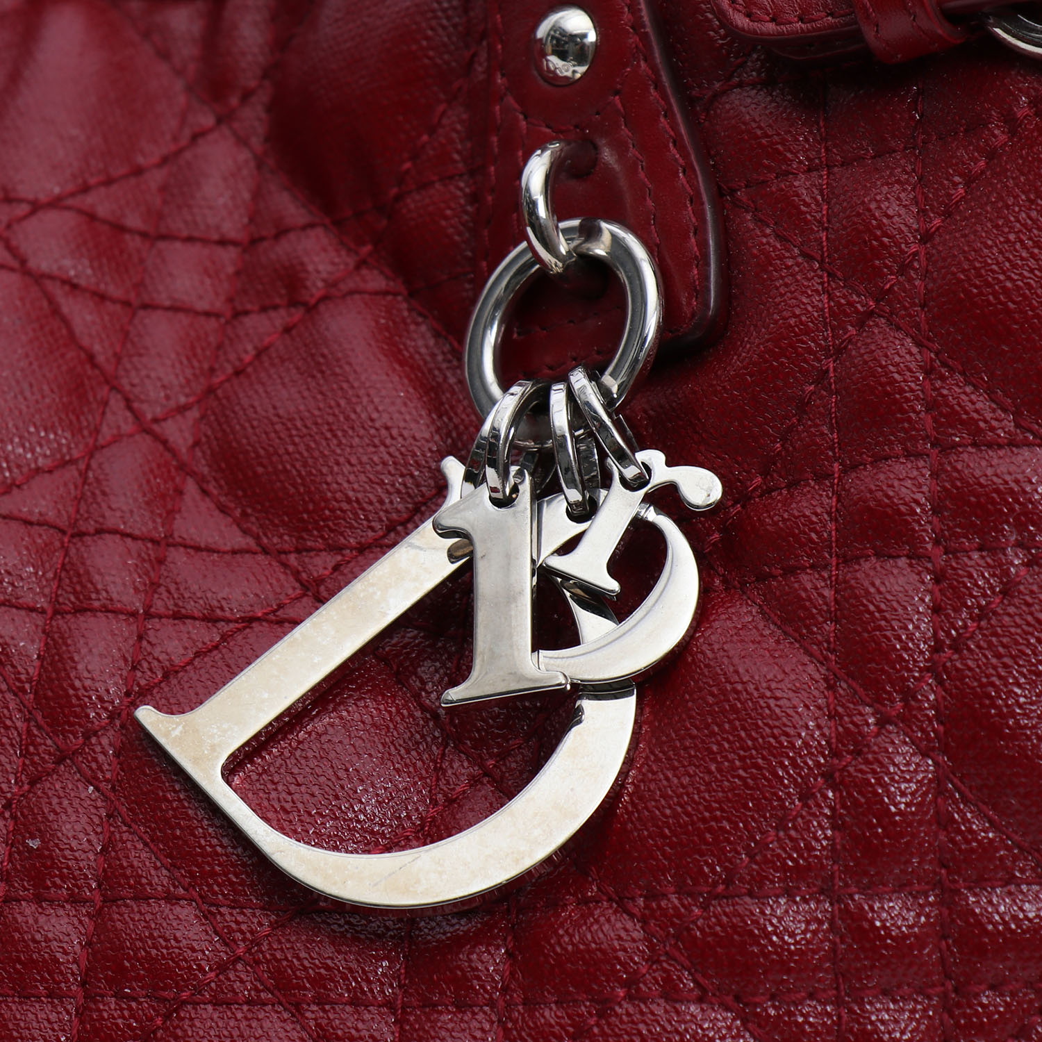 Dior Shopping shopping bag in burgundy canvas cannage and burgundy leather - Detail D1