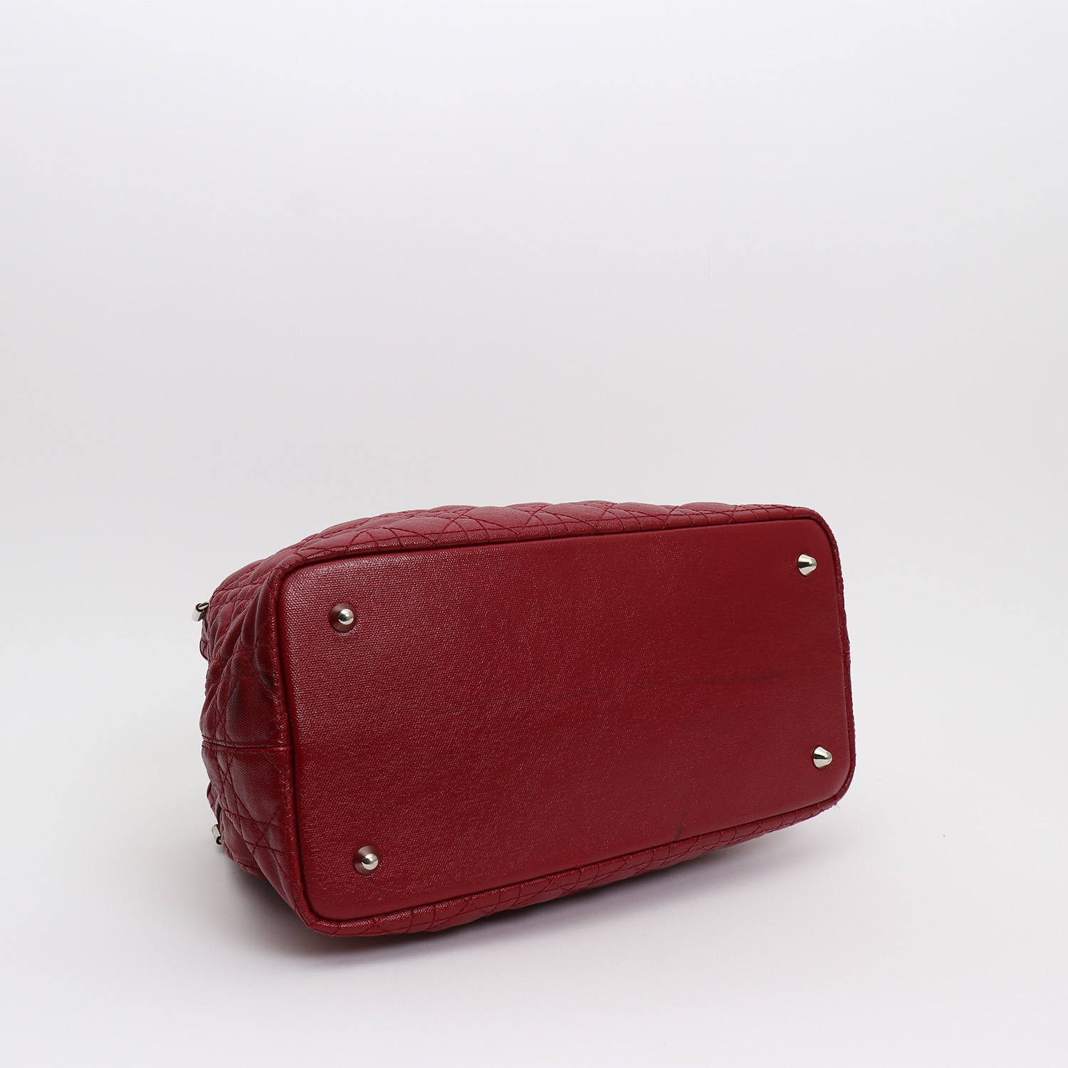 Dior Shopping shopping bag in burgundy canvas cannage and burgundy leather - Detail D4