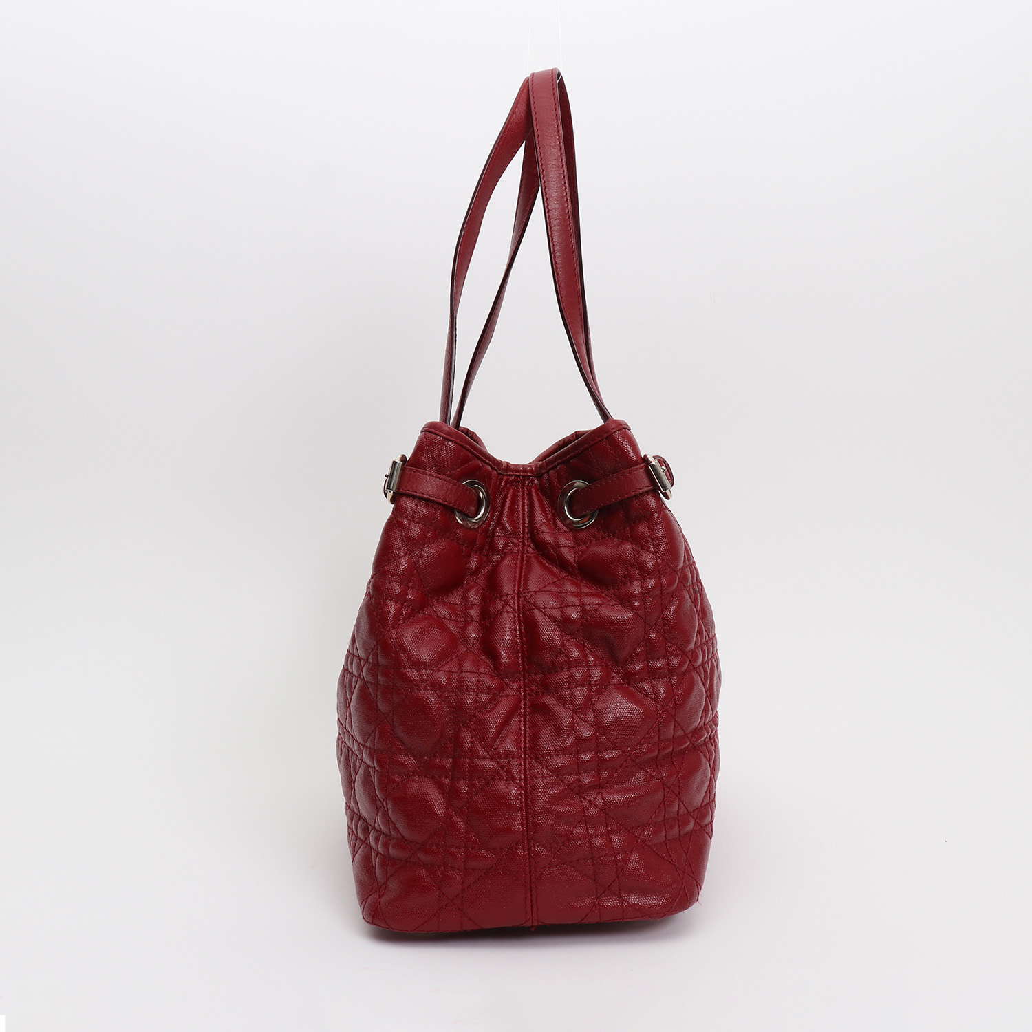 Dior Shopping shopping bag in burgundy canvas cannage and burgundy leather - Detail D5