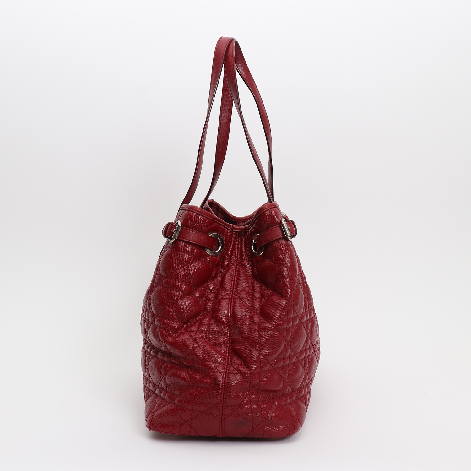 Dior Shopping shopping bag in burgundy canvas cannage and burgundy leather - Detail D6