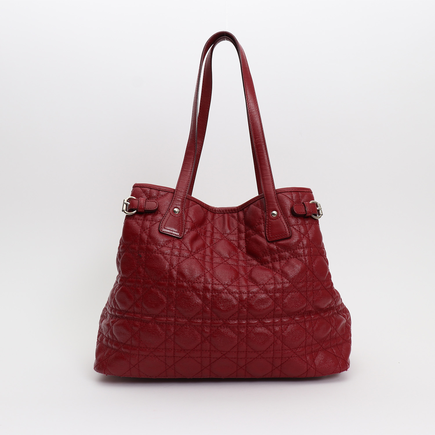 Dior Shopping shopping bag in burgundy canvas cannage and burgundy leather - Detail D7