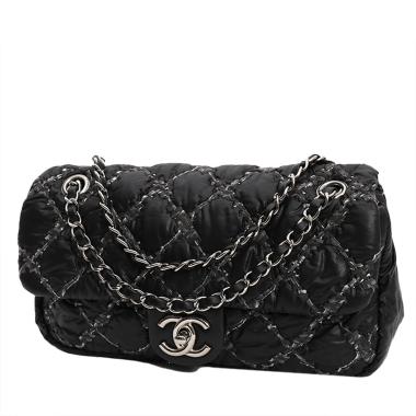 Chanel  Timeless Classic medium model  handbag  in black quilted canvas  and grey jersey