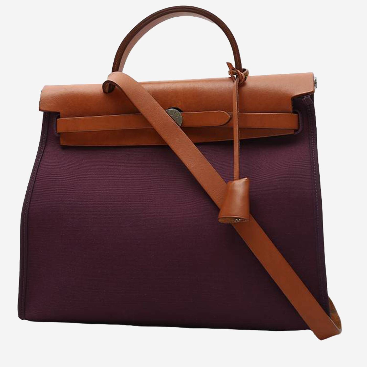Hermès  Herbag bag worn on the shoulder or carried in the hand  in purple canvas  and natural Hunter cowhide