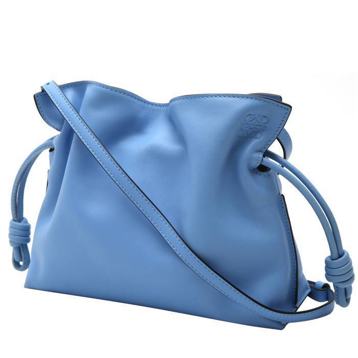 Flamenco Knot Shoulder Bag In Blue Leather