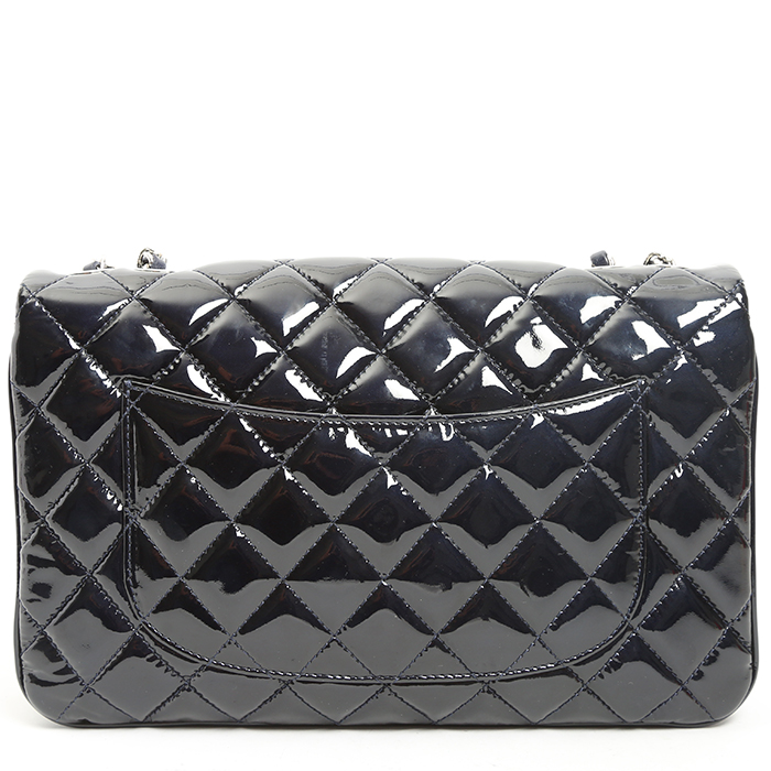 Borsa a tracolla Chanel  Timeless Jumbo in pelle verniciata e foderata blu marino - Detail D7