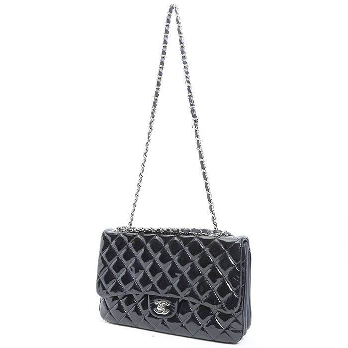 Borsa a tracolla Chanel  Timeless Jumbo in pelle verniciata e foderata blu marino - Detail D8