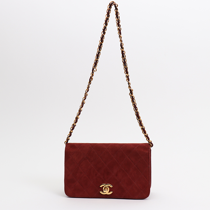 Sac porté épaule ou main Chanel  Mademoiselle en daim matelassé bordeaux - Detail D8