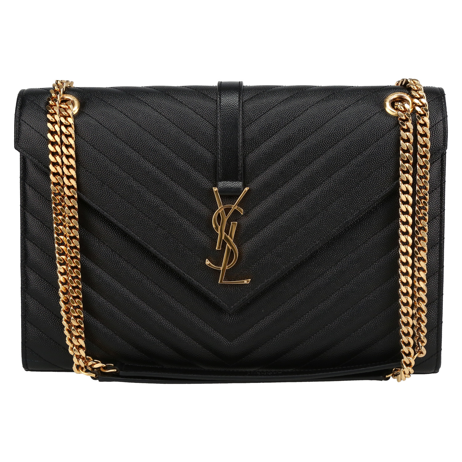 Bolso de mano Saint Laurent  Enveloppe en cuero granulado acolchado negro - Detail D2