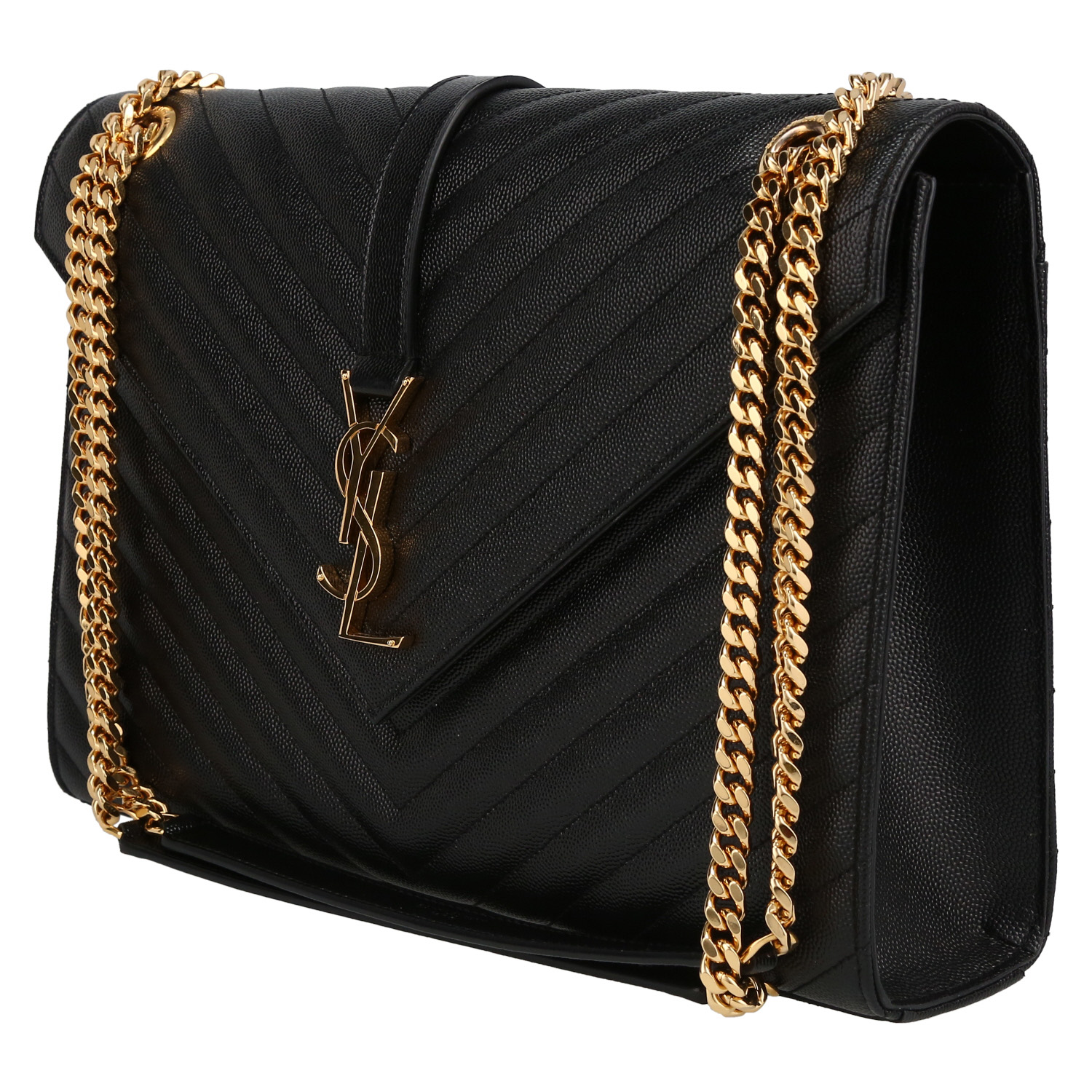 Bolso de mano Saint Laurent  Enveloppe en cuero granulado acolchado negro - Detail D3