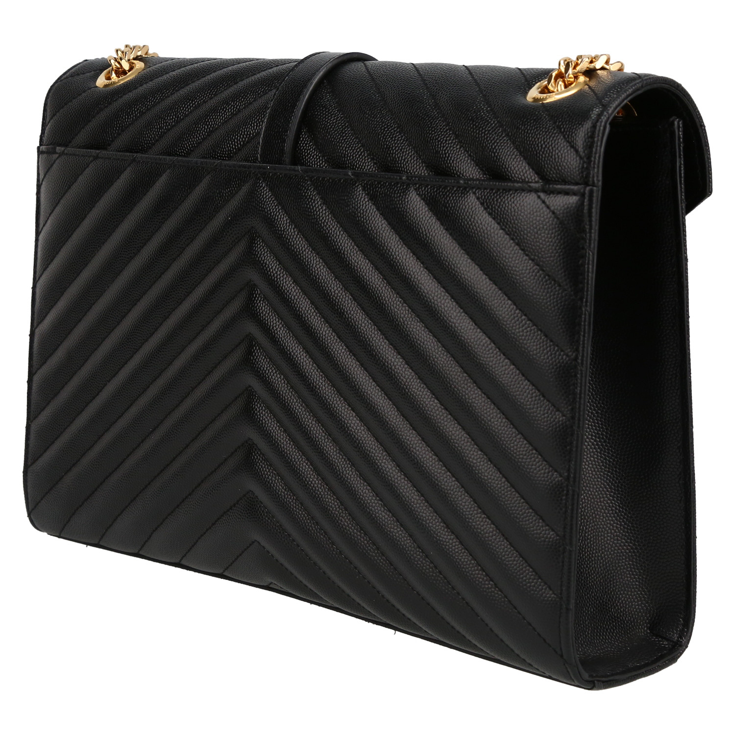 Bolso de mano Saint Laurent  Enveloppe en cuero granulado acolchado negro - Detail D5