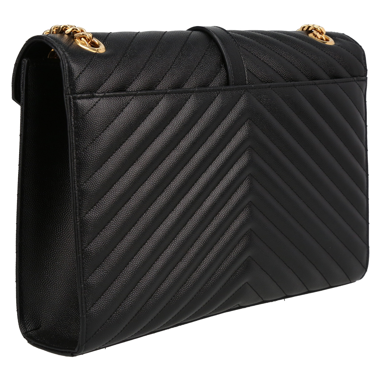 Bolso de mano Saint Laurent  Enveloppe en cuero granulado acolchado negro - Detail D6