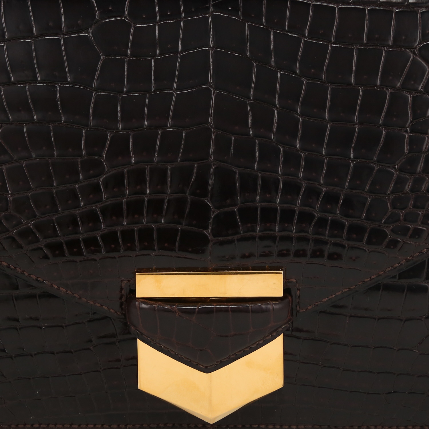 Sac/pochette Hermès Faco en crocodile porosus marron - Detail D1