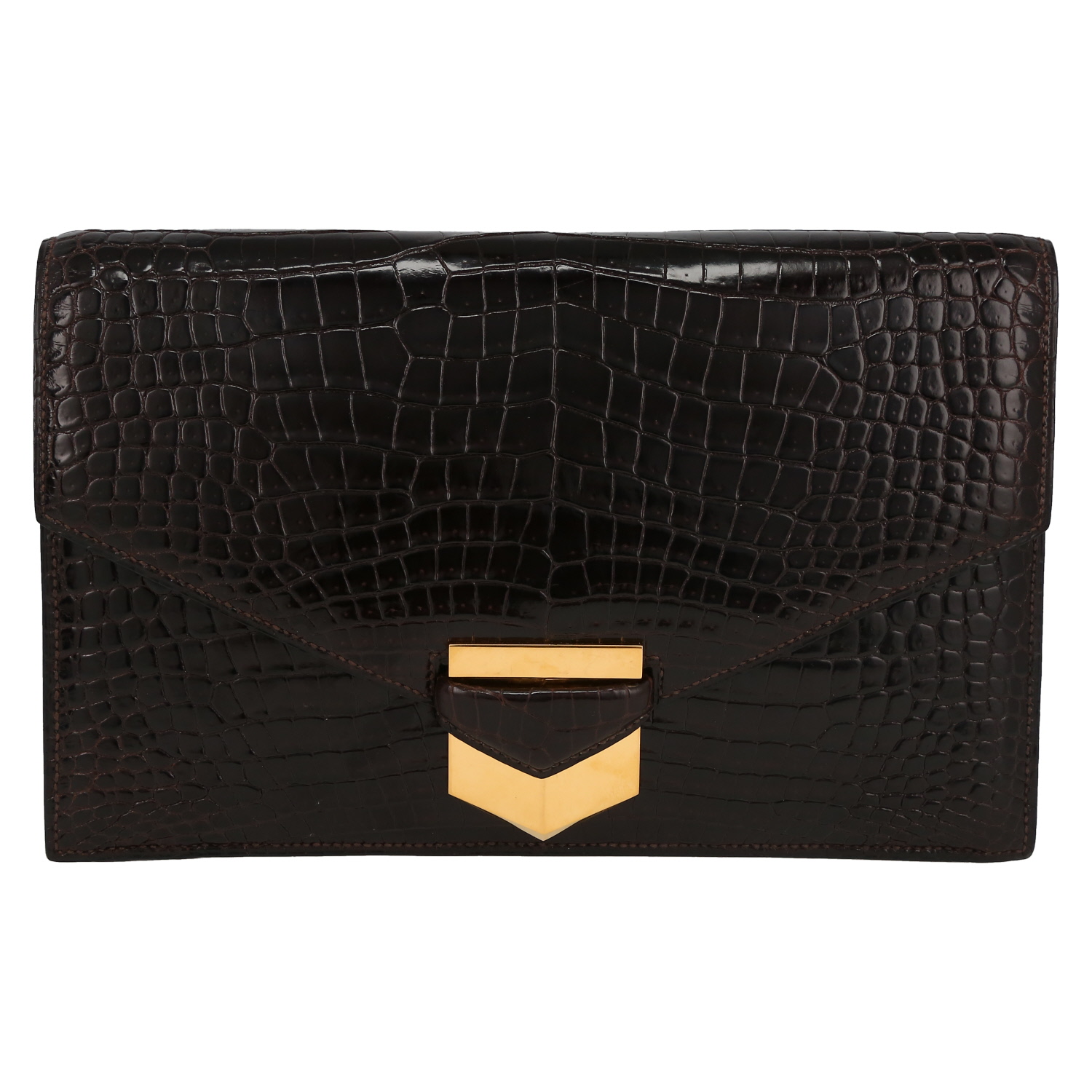 Sac/pochette Hermès Faco en crocodile porosus marron - Detail D2
