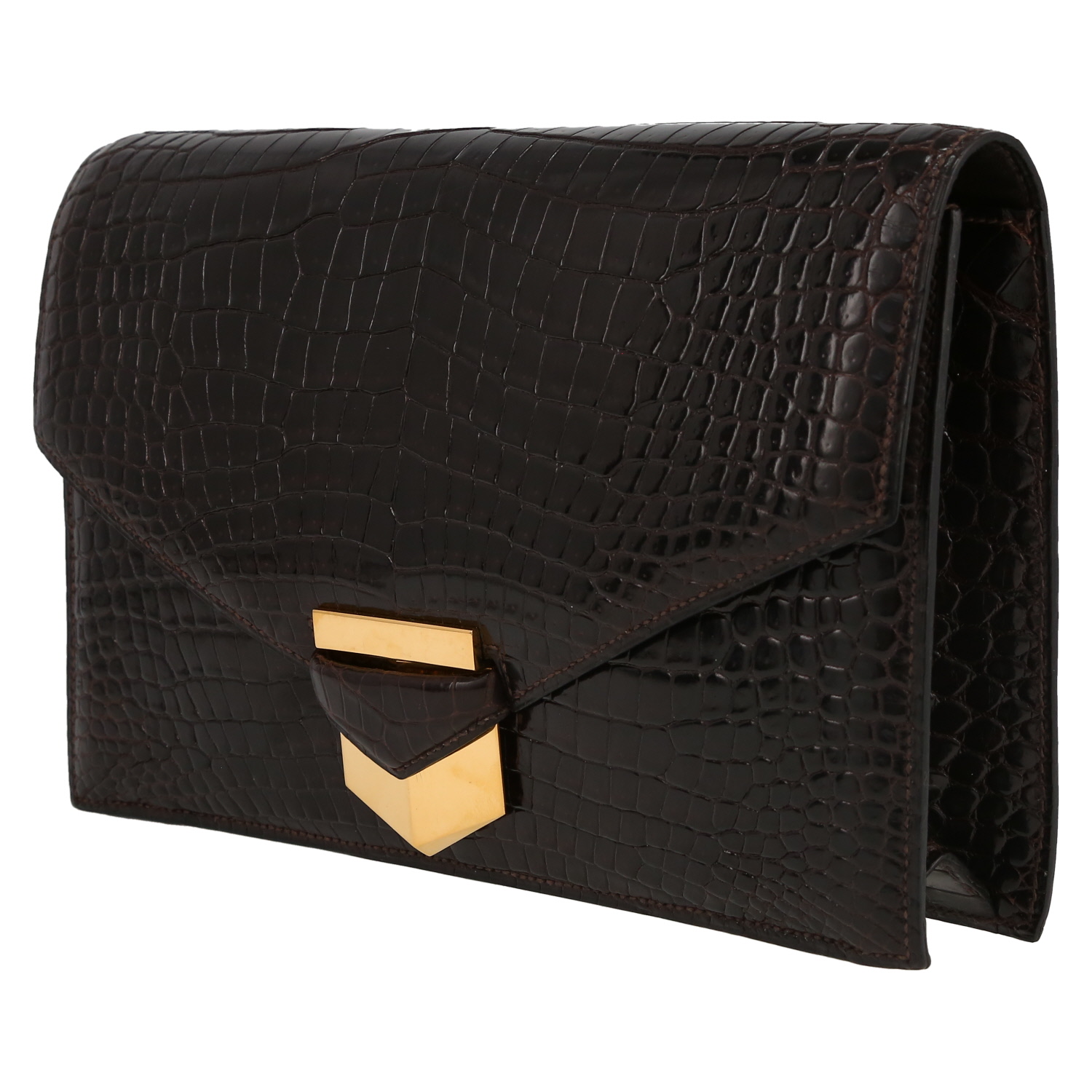 Sac/pochette Hermès Faco en crocodile porosus marron - Detail D3