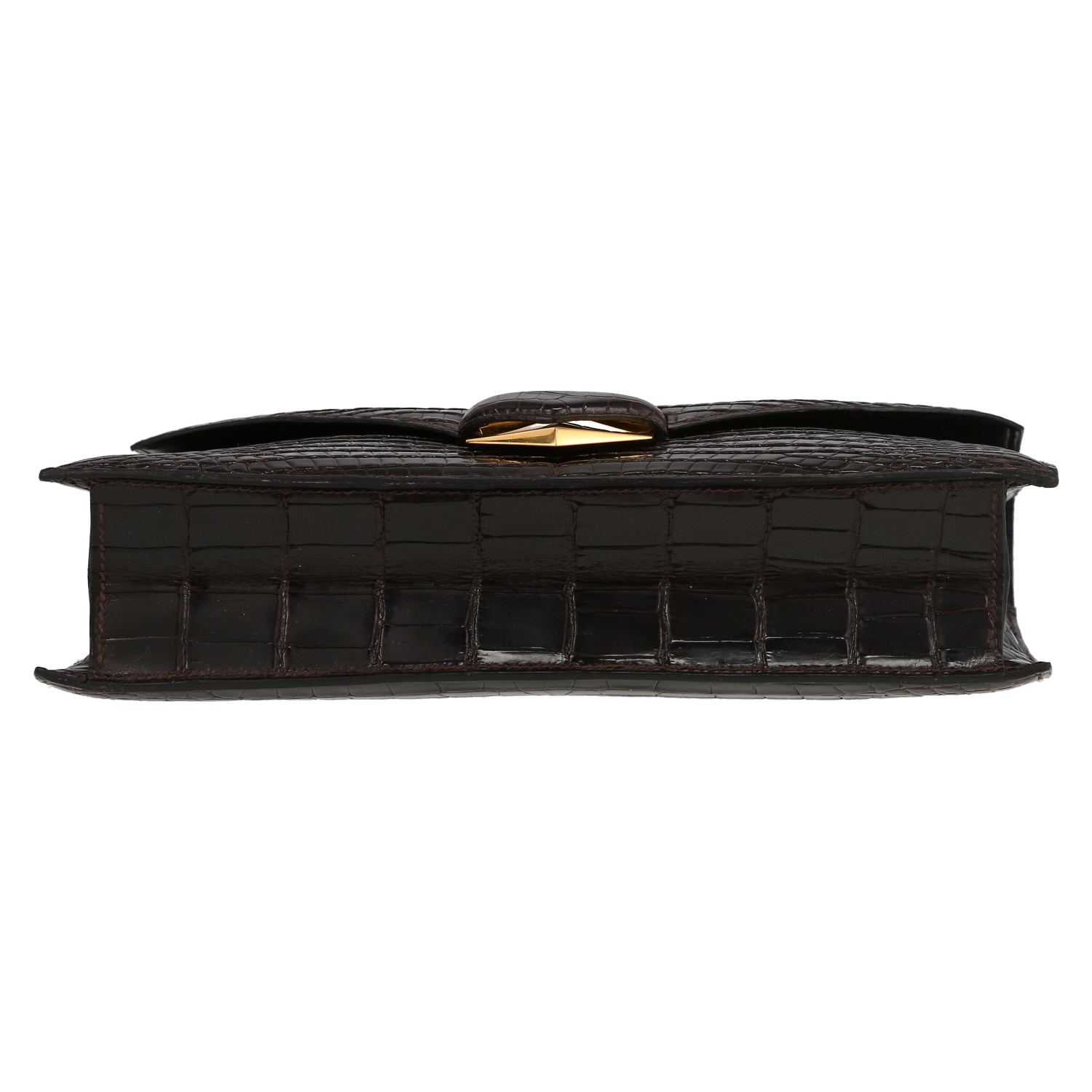 Sac/pochette Hermès Faco en crocodile porosus marron - Detail D4