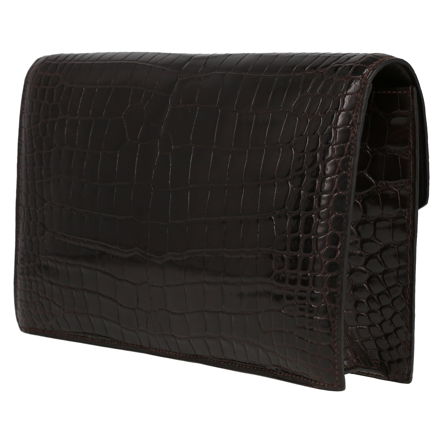 Sac/pochette Hermès Faco en crocodile porosus marron - Detail D5