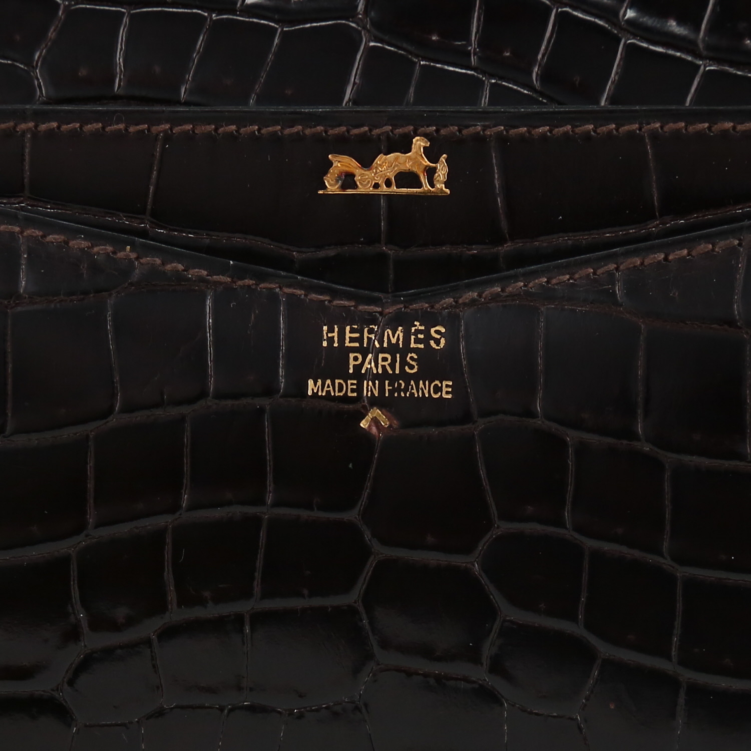 Sac/pochette Hermès Faco en crocodile porosus marron - Detail D9
