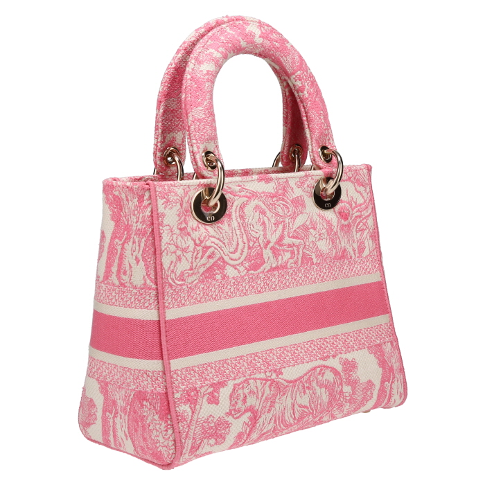 Sac à main Dior  Lady D-Lite en toile rose et blanche - Detail D6