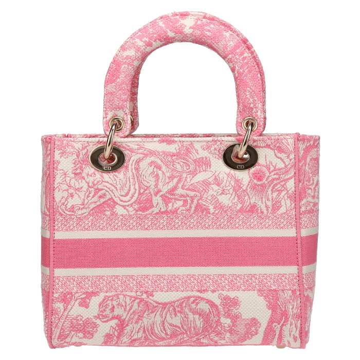 Dior  Lady D-Lite handbag  in pink and white canvas - Detail D7