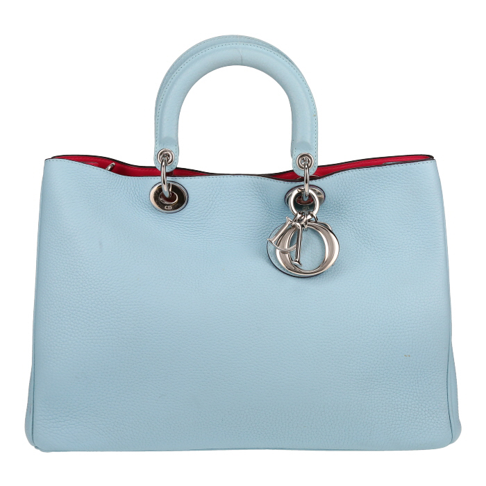 Bolso Cabás Dior  Diorissimo modelo grande  en cuero granulado azul claro - Detail D2