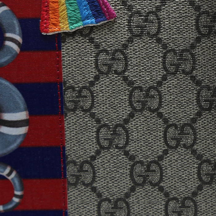 Valigia flessibile Gucci   in tela monogram beige e pelle marrone - Detail D1