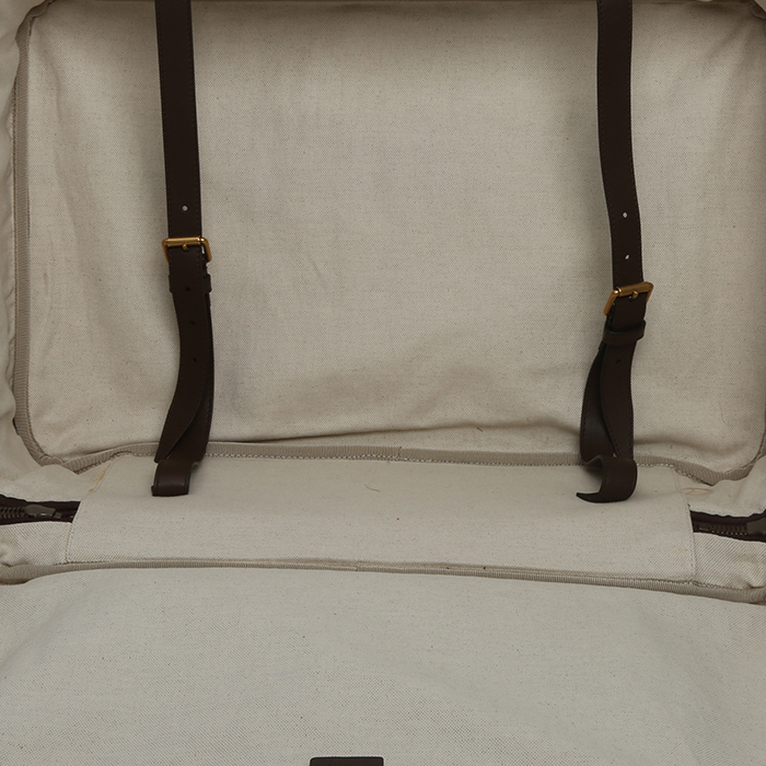 Gucci   soft suitcase  in beige monogram canvas  and brown leather - Detail D2