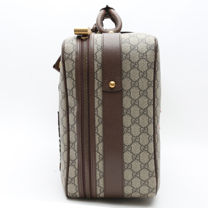 Gucci   soft suitcase  in beige monogram canvas  and brown leather - Detail D5