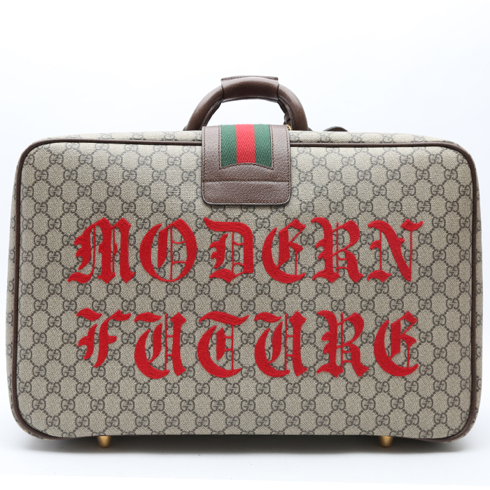 Gucci   soft suitcase  in beige monogram canvas  and brown leather - Detail D7