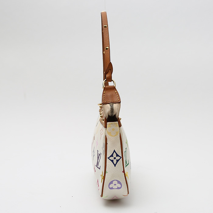 Louis Vuitton  Pochette accessoires pouch  in white monogram canvas  and natural leather - Detail D5