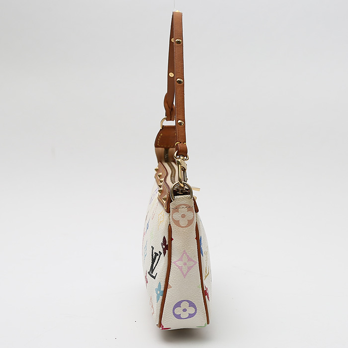 Bolsito de mano Louis Vuitton  Pochette accessoires en lona Monogram blanca y cuero natural - Detail D6