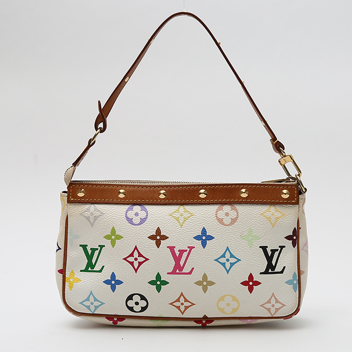 Pochette Louis Vuitton  Pochette accessoires en toile monogram blanche et cuir naturel - Detail D7