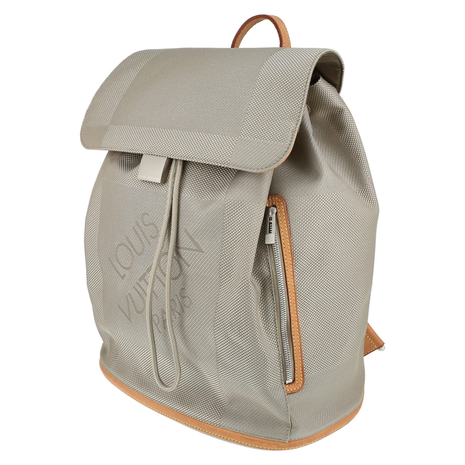 Louis Vuitton   backpack  in grey damier canvas  and natural leather - Detail D3
