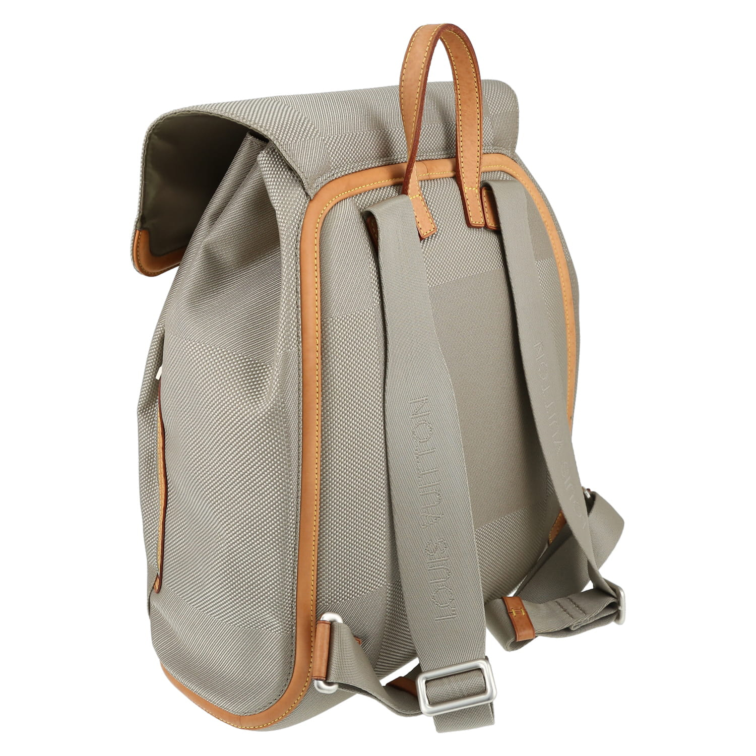 Mochila Louis Vuitton   en lona a cuadros gris y cuero natural - Detail D6