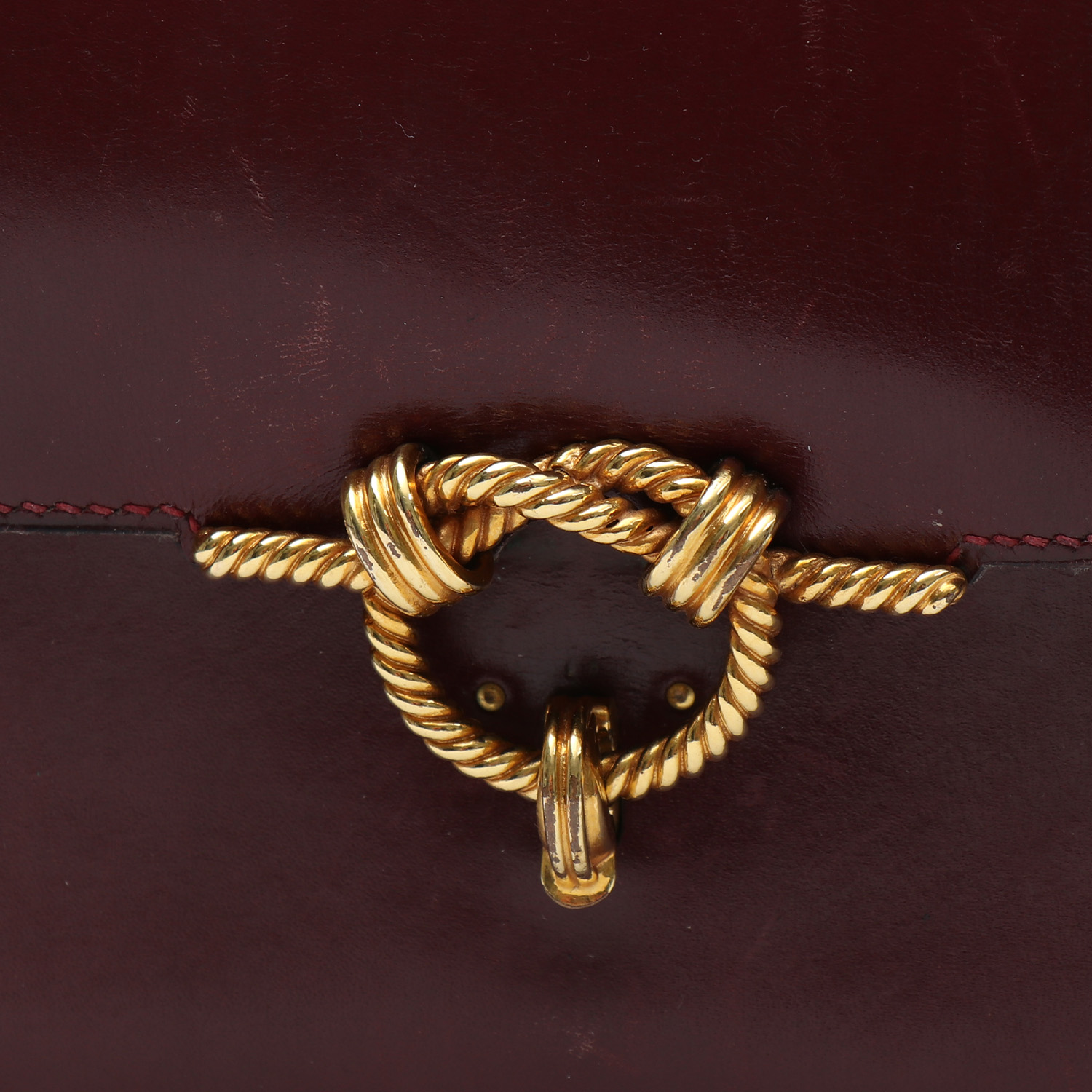 Bolso de mano Hermès Cordeliere en cuero box color burdeos - Detail D1