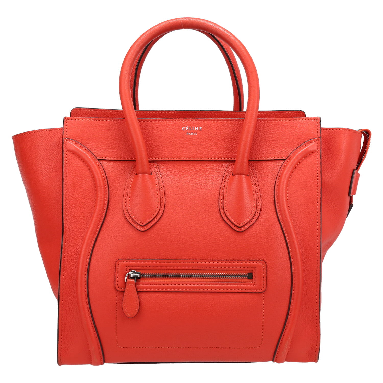 Sac à main Celine  Luggage moyen modèle  en cuir rouge - Detail D2