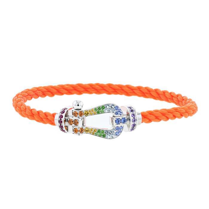 Bracciale Fred Force 10 modello grande in oro bianco e pietre colorate