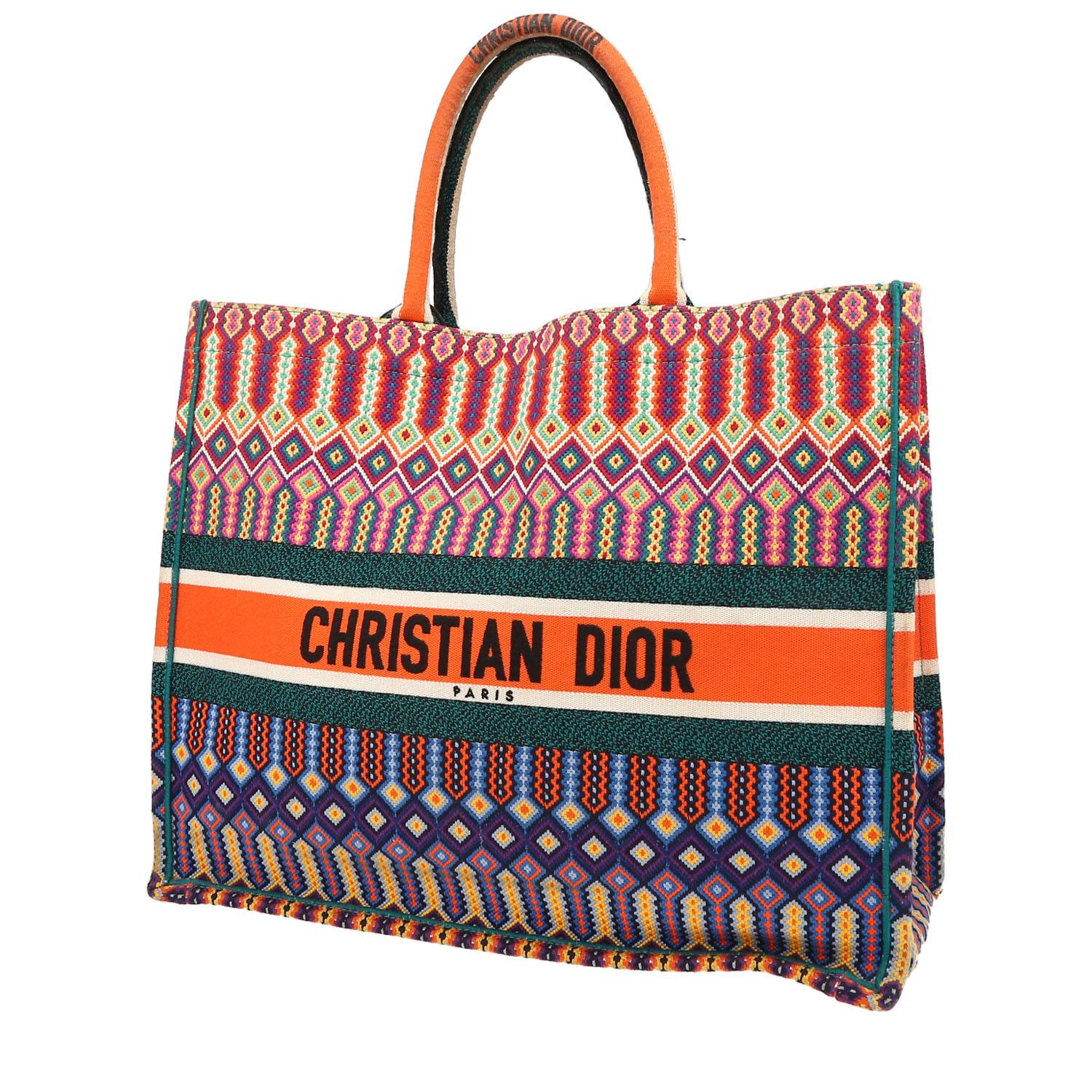 Sac cabas Dior  Book Tote en toile multicolore orange verte et bleue