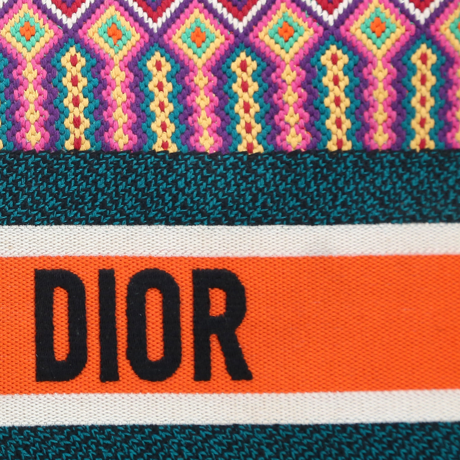 Bolso Cabás Dior  Book Tote en lona multicolor naranja verde y azul - Detail D1