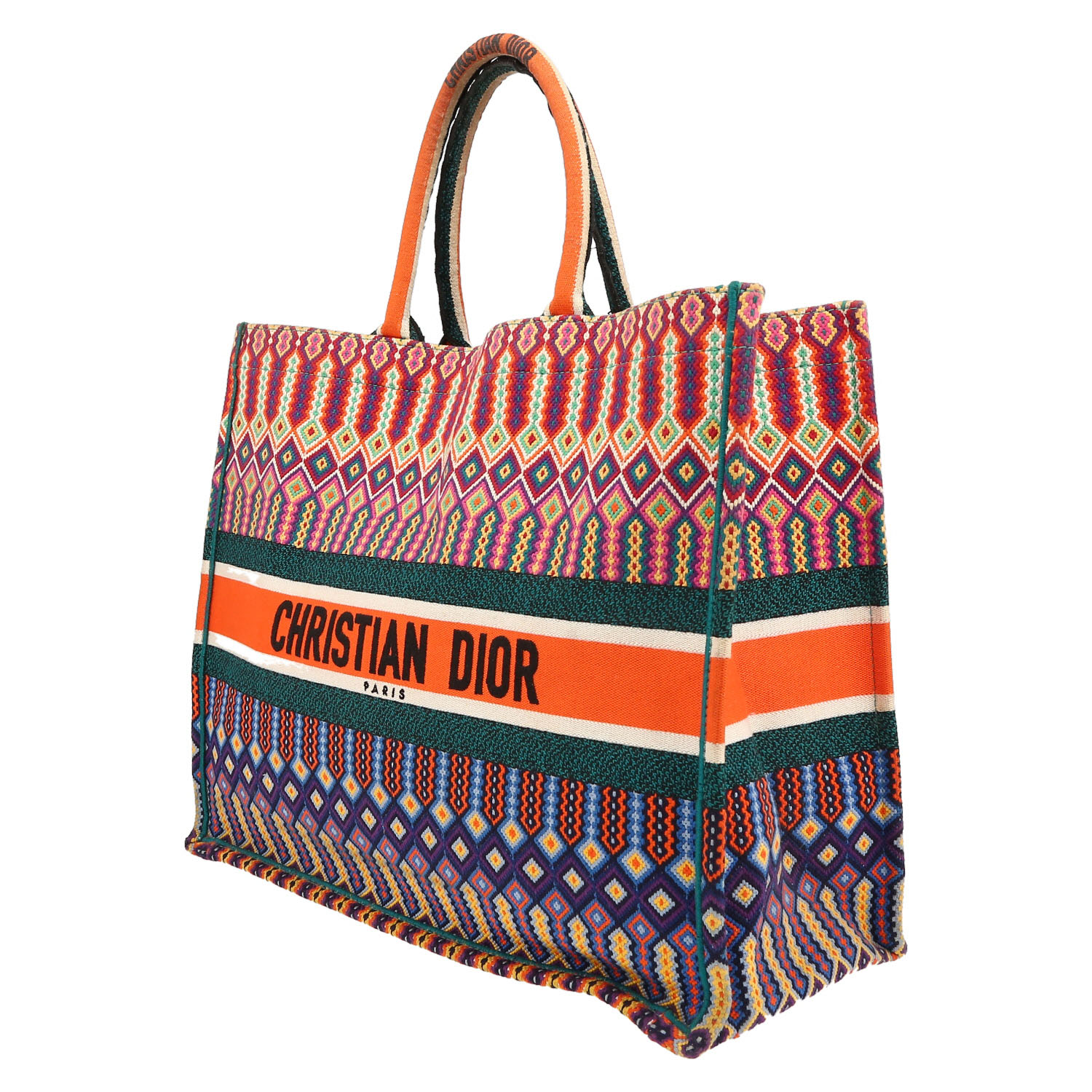 Bolso Cabás Dior  Book Tote en lona multicolor naranja verde y azul - Detail D3