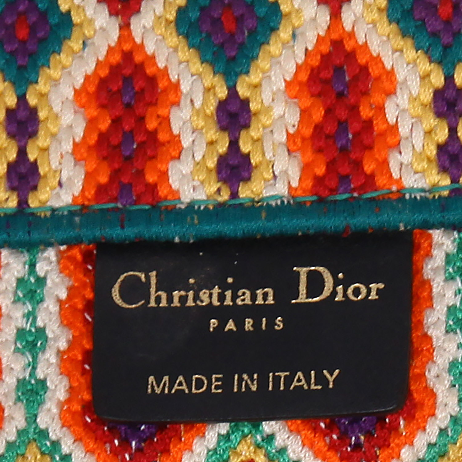 Sac cabas Dior  Book Tote en toile multicolore orange verte et bleue - Detail D9