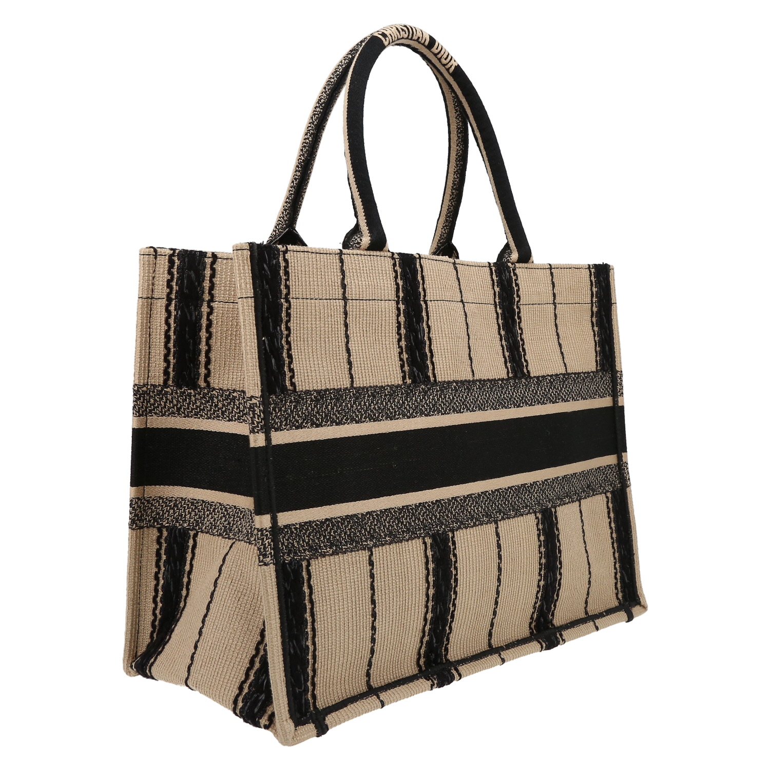 Dior Book Tote shopping bag in black and beige canvas - Detail D6