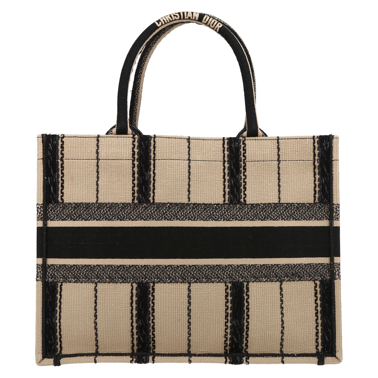 Dior Book Tote shopping bag in black and beige canvas - Detail D7