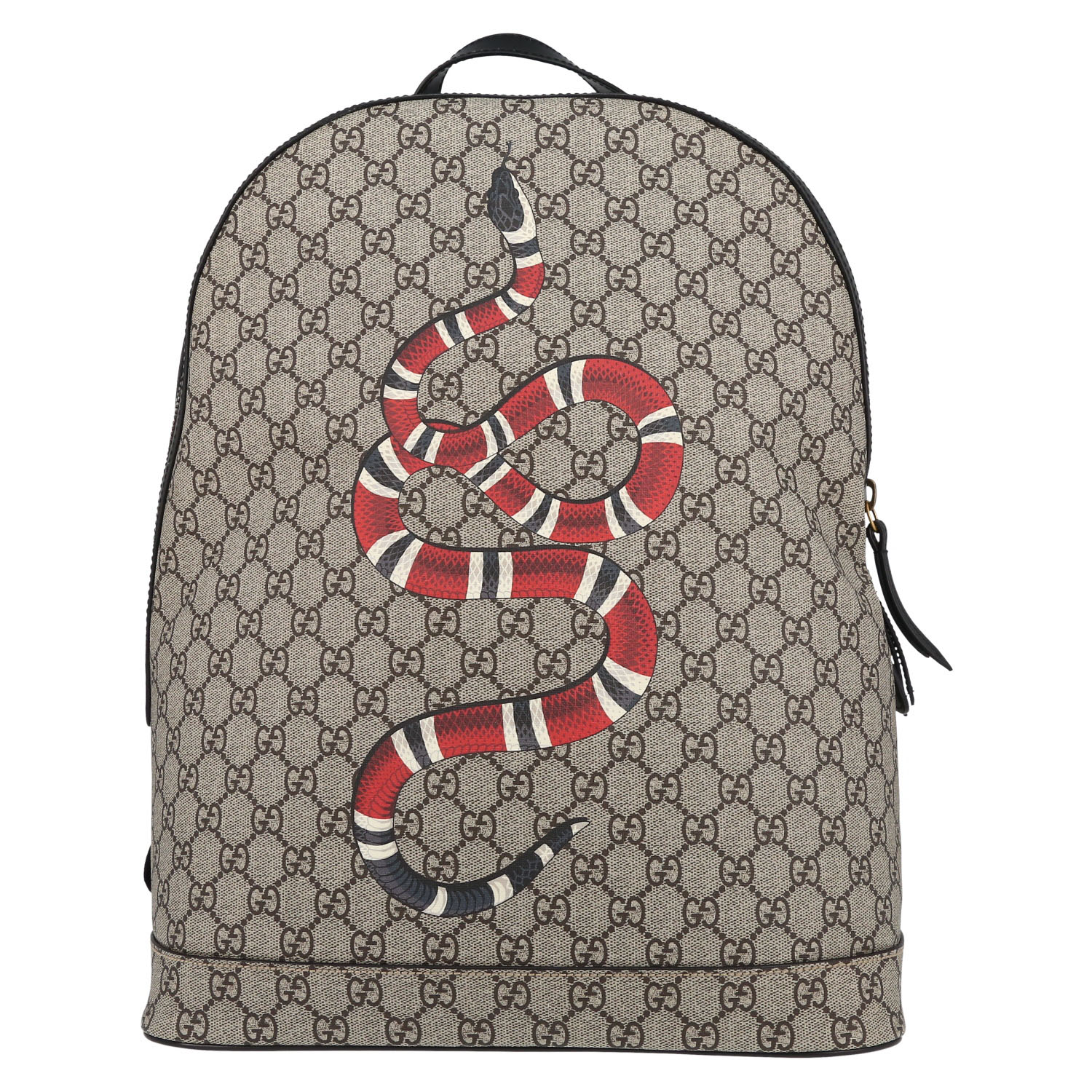 Gucci  Suprême GG backpack  in beige monogram canvas  and brown leather - Detail D2