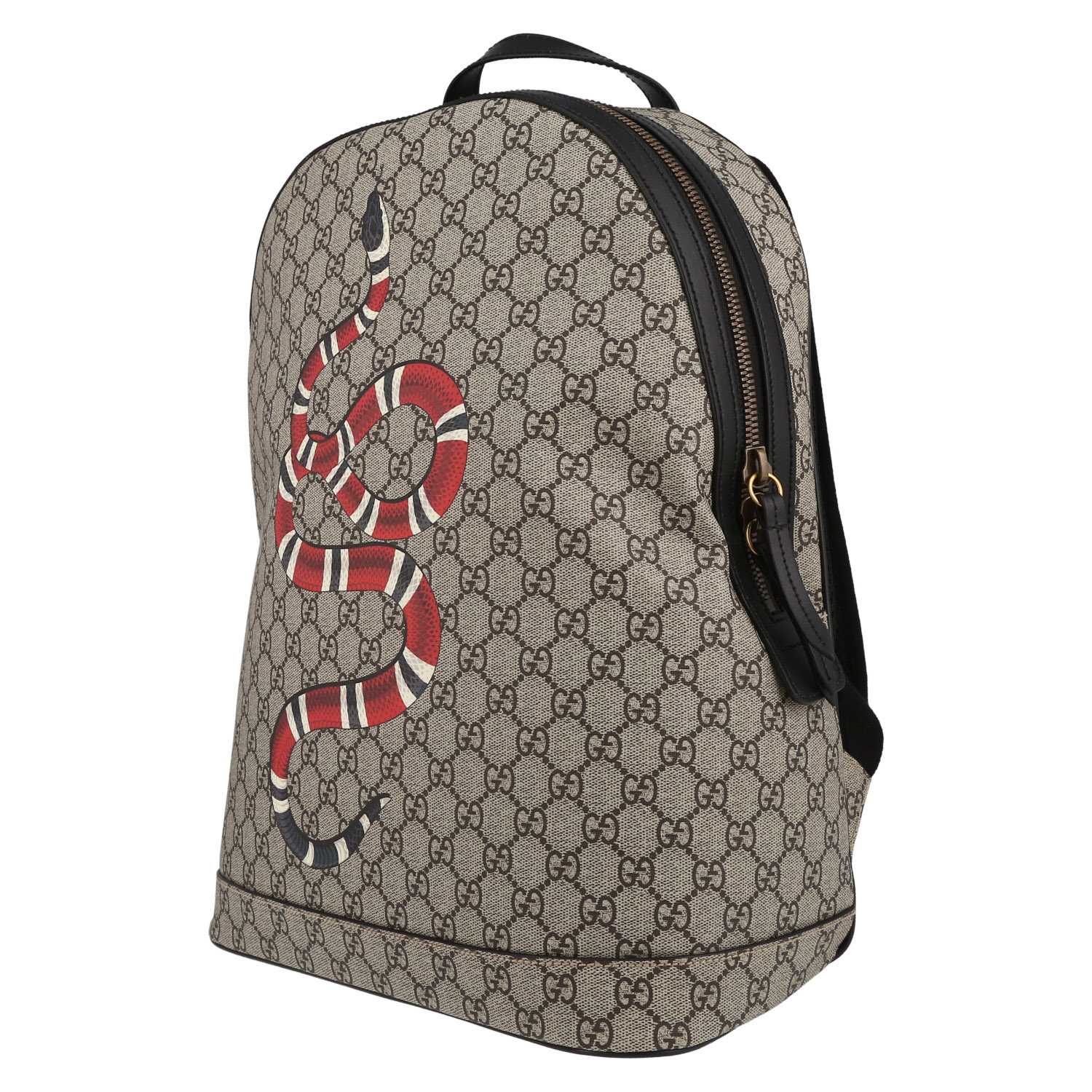 Gucci  Suprême GG backpack  in beige monogram canvas  and brown leather - Detail D3