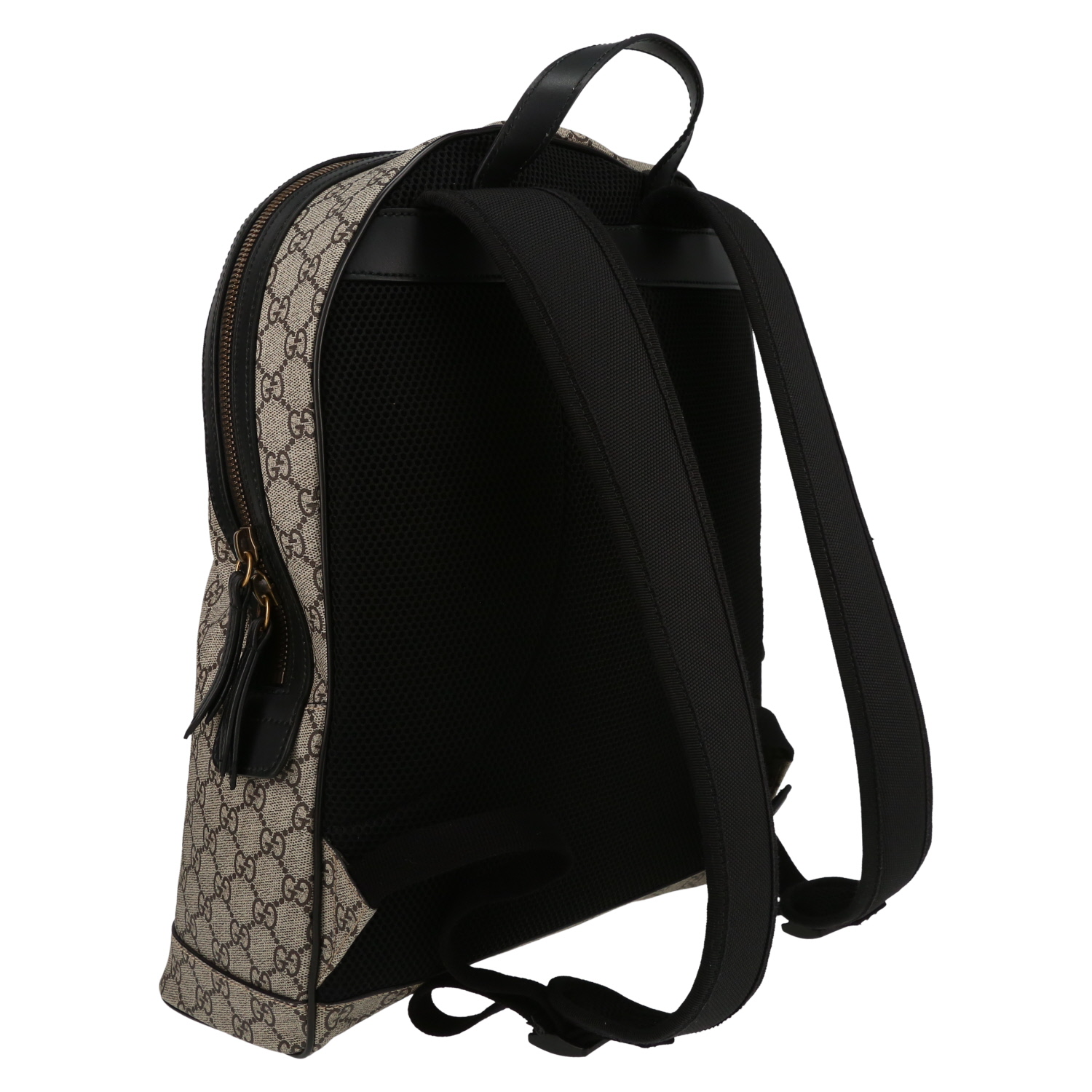 Gucci  Suprême GG backpack  in beige monogram canvas  and brown leather - Detail D6