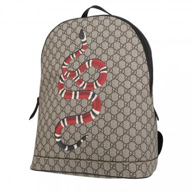 Sac à dos Gucci  Suprême GG en toile monogram enduite beige et cuir marron